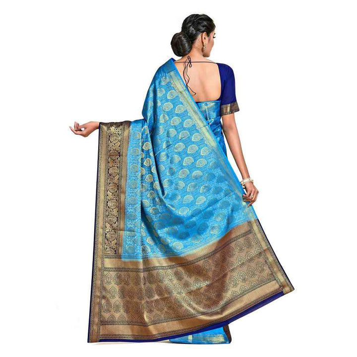 Mimosa Blue Kanjivaram Style Art Silk Saree  With Unstitched Blouse