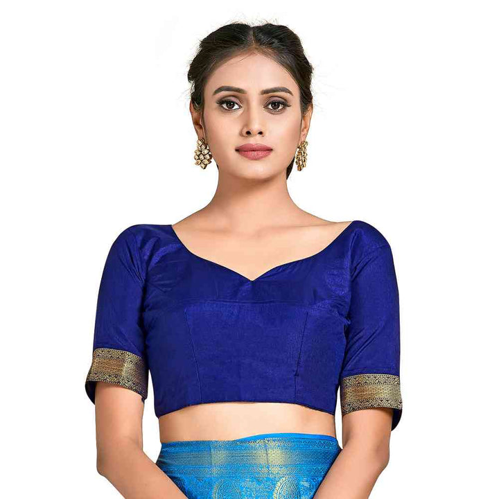 Mimosa Blue Kanjivaram Style Art Silk Saree  With Unstitched Blouse