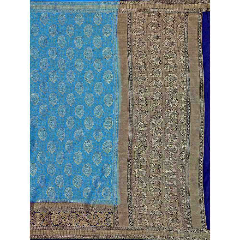 Mimosa Blue Kanjivaram Style Art Silk Saree  With Unstitched Blouse