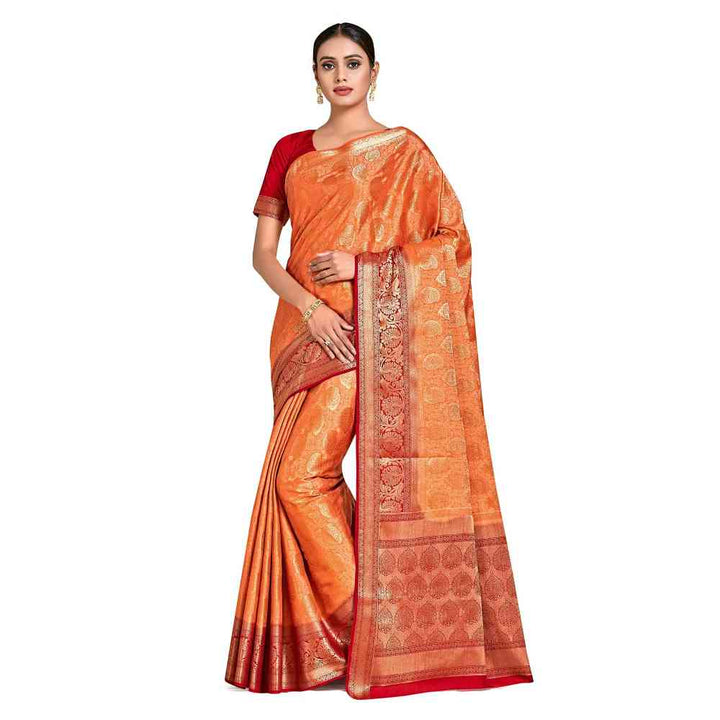 Mimosa Orange Kanjivaram Style Art Silk Saree  With Unstitched Blouse