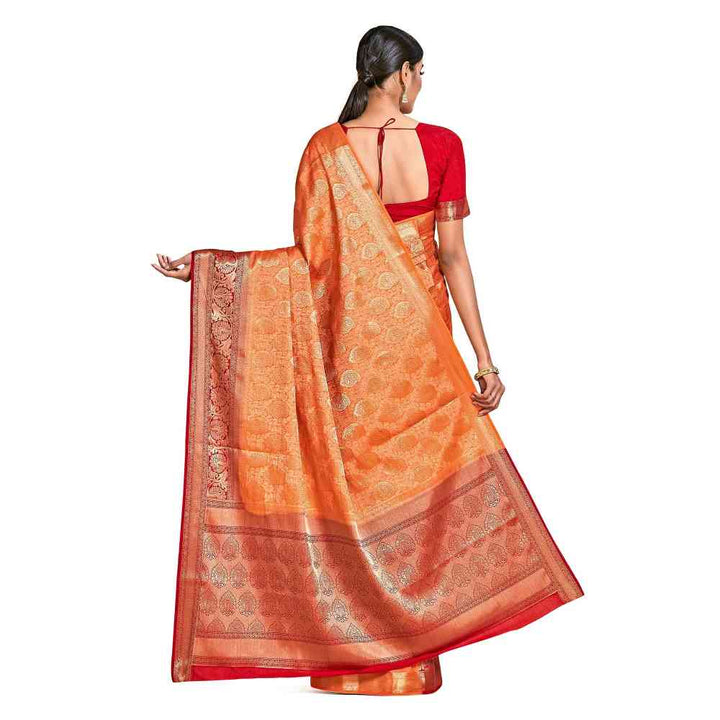 Mimosa Orange Kanjivaram Style Art Silk Saree  With Unstitched Blouse