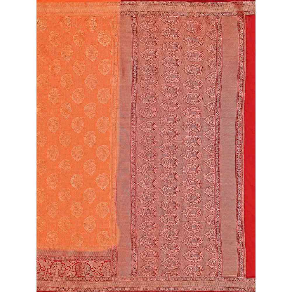 Mimosa Orange Kanjivaram Style Art Silk Saree  With Unstitched Blouse