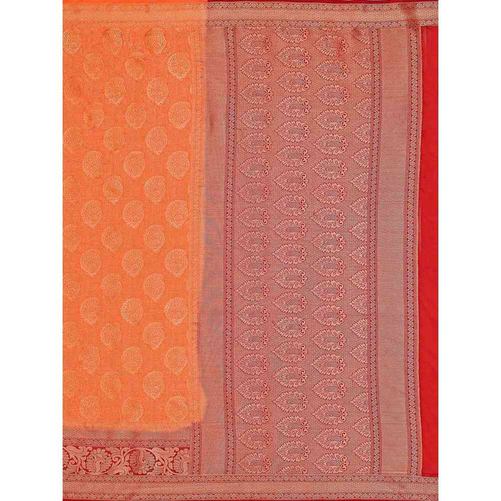 Mimosa Orange Kanjivaram Style Art Silk Saree  With Unstitched Blouse