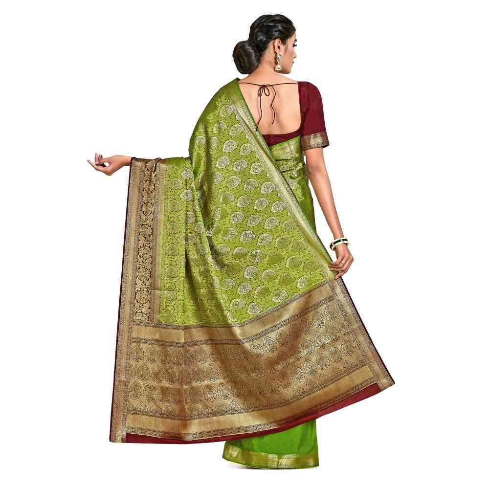 Mimosa Green Kanjivaram Style Art Silk Saree  With Unstitched Blouse