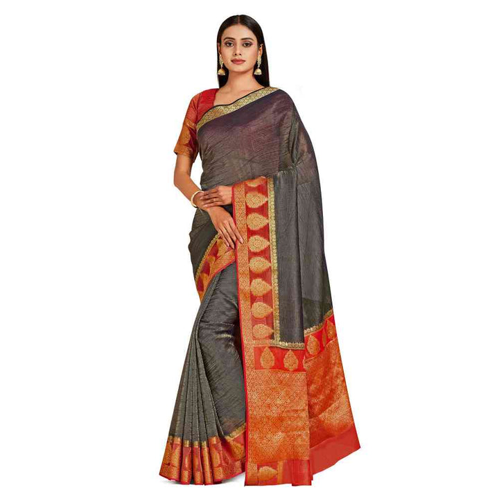 Mimosa Black Kanjivaram Style Art Silk Saree  With Unstitched Blouse