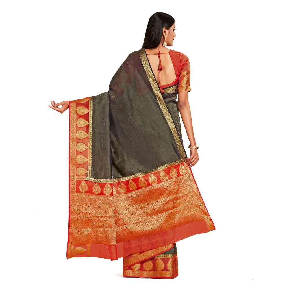 Mimosa Black Kanjivaram Style Art Silk Saree  With Unstitched Blouse