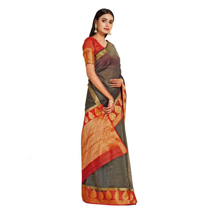 Mimosa Black Kanjivaram Style Art Silk Saree  With Unstitched Blouse