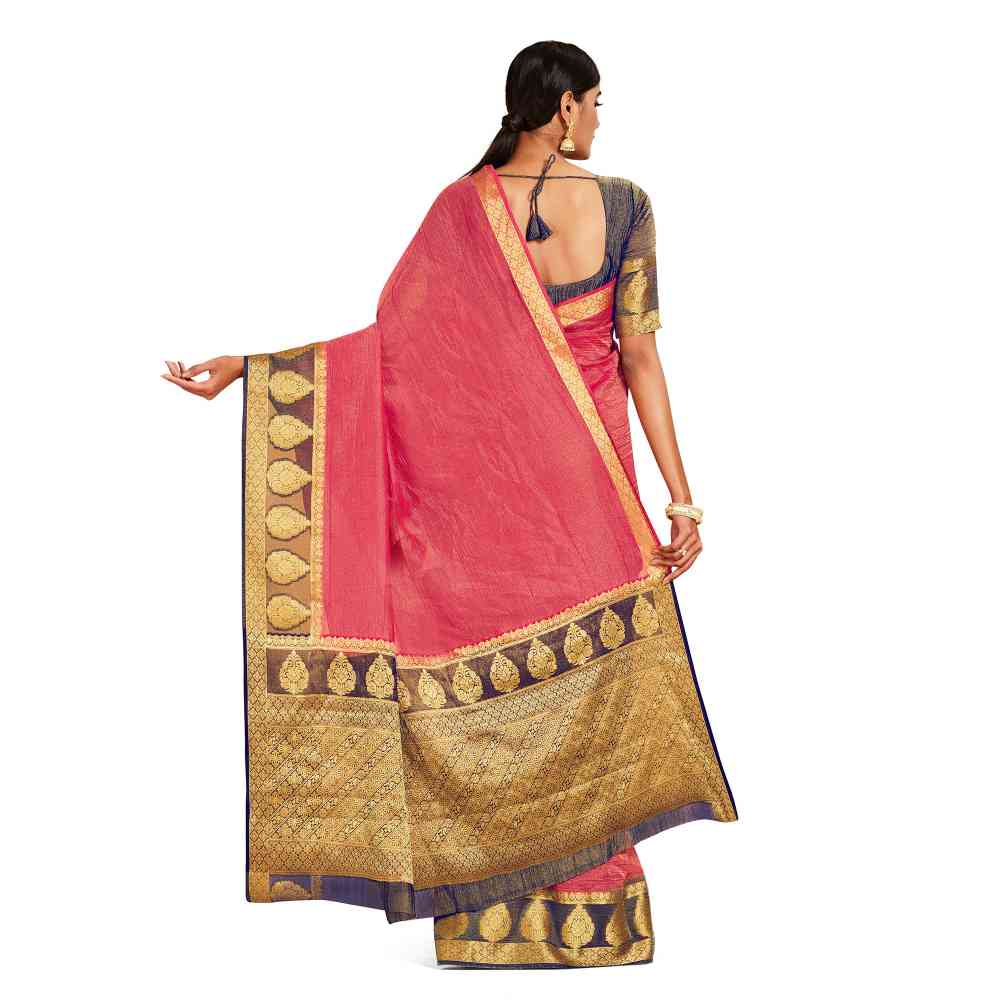 Mimosa Pink Kanjivaram Style Art Silk Saree  With Unstitched Blouse