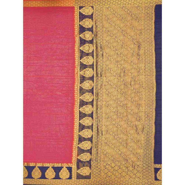 Mimosa Pink Kanjivaram Style Art Silk Saree  With Unstitched Blouse