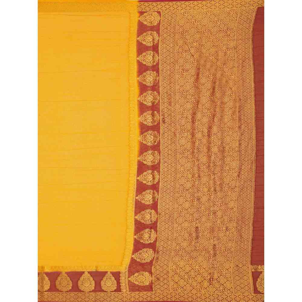 Mimosa Mustard Kanjivaram Style Art Silk Saree  With Unstitched Blouse