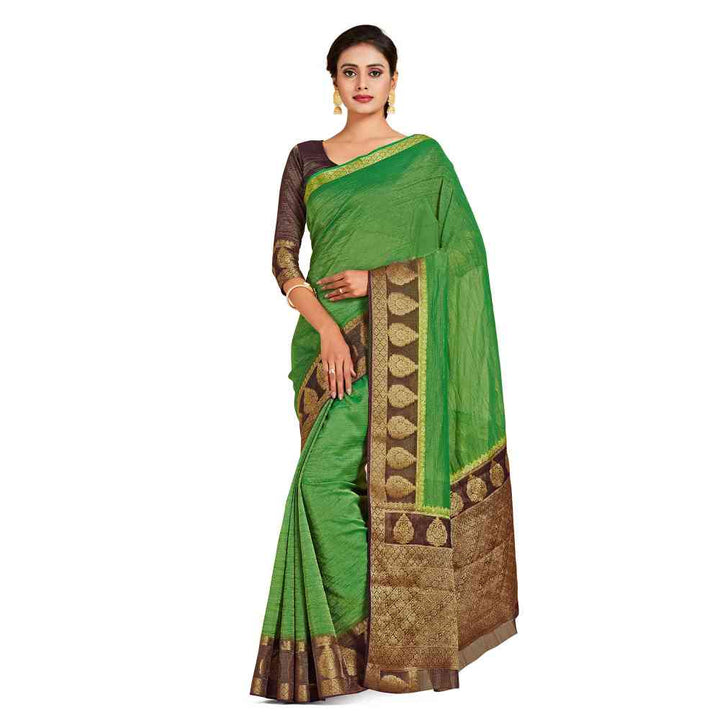 Mimosa Green Kanjivaram Style Art Silk Saree  With Unstitched Blouse