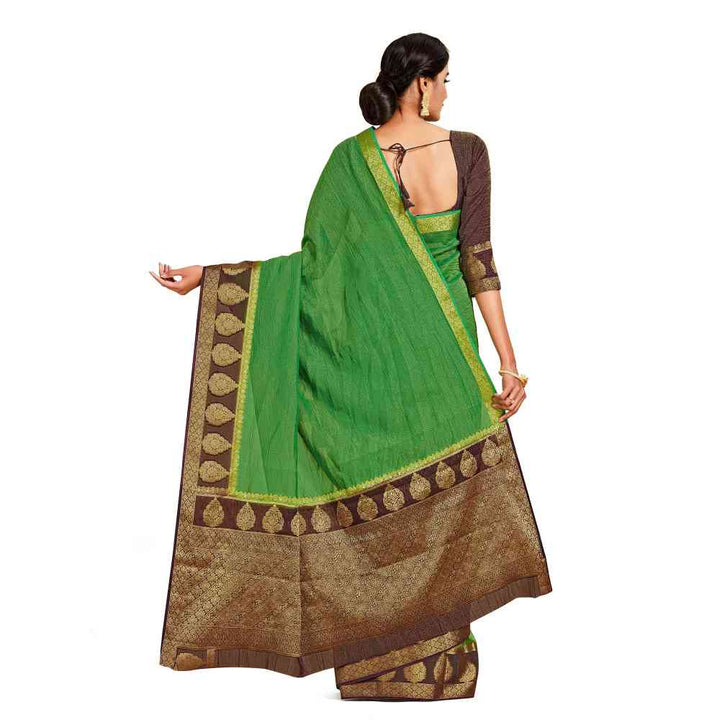 Mimosa Green Kanjivaram Style Art Silk Saree  With Unstitched Blouse