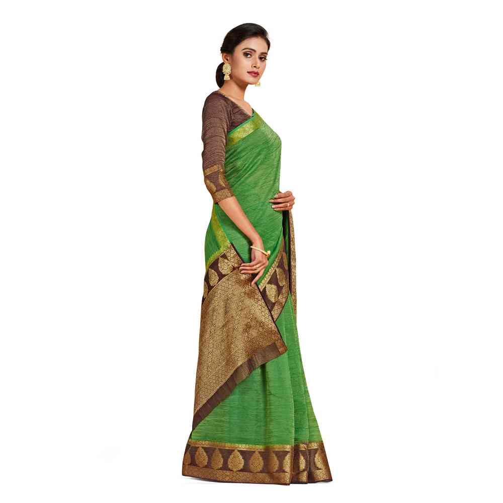 Mimosa Green Kanjivaram Style Art Silk Saree  With Unstitched Blouse