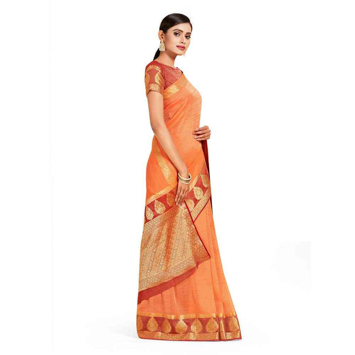 Mimosa Orange Kanjivaram Style Art Silk Saree  With Unstitched Blouse