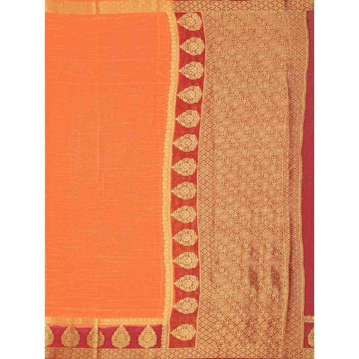 Mimosa Orange Kanjivaram Style Art Silk Saree  With Unstitched Blouse