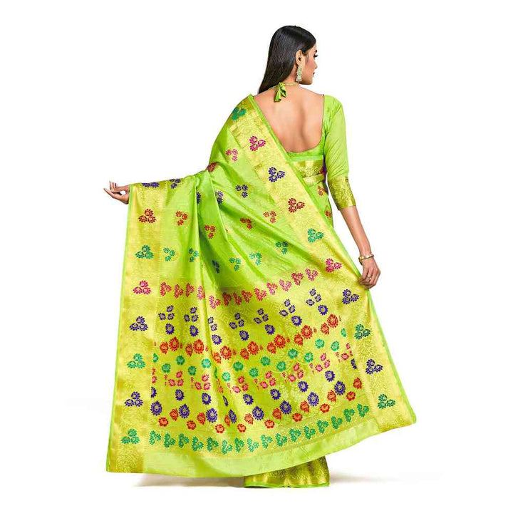 Mimosa Green Dharmavaram Style Art Silk Saree  With Unstitched Blouse