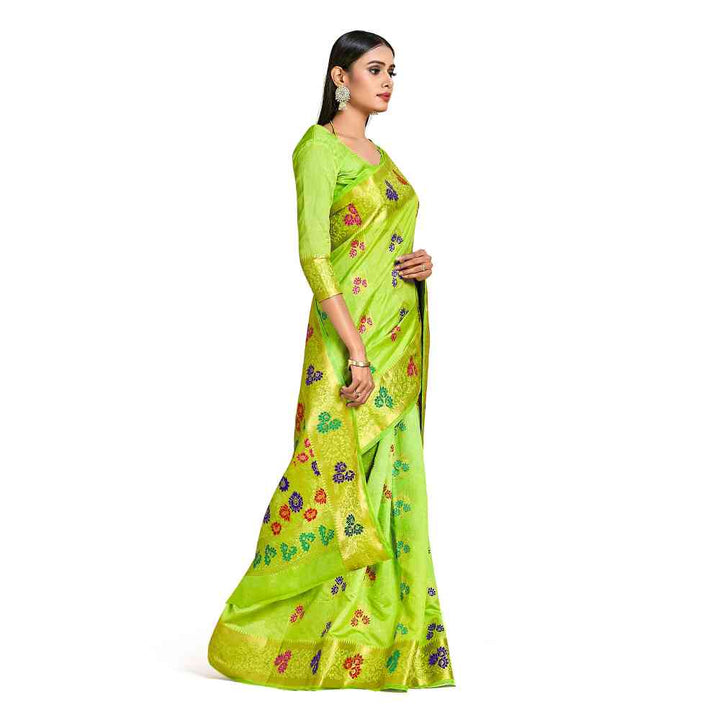 Mimosa Green Dharmavaram Style Art Silk Saree  With Unstitched Blouse