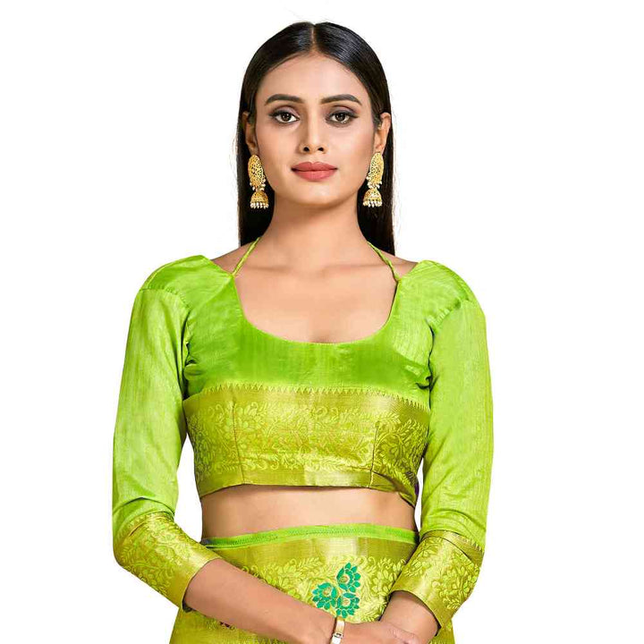 Mimosa Green Dharmavaram Style Art Silk Saree  With Unstitched Blouse