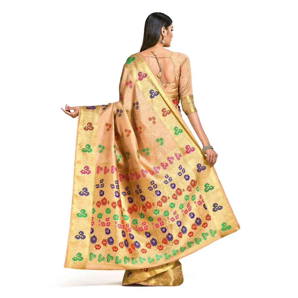 Mimosa Brown Dharmavaram Style Art Silk Saree  With Unstitched Blouse