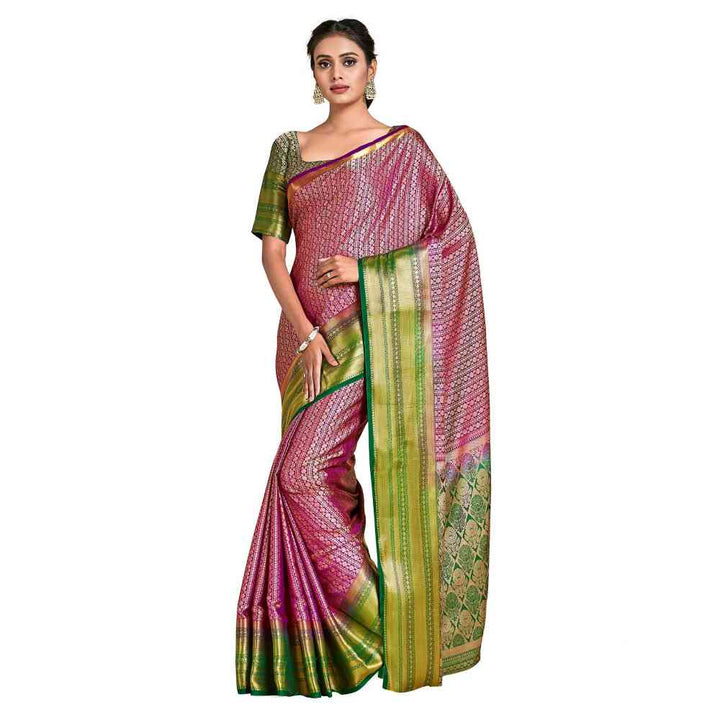 Mimosa Purple Kanjivaram Style Art Silk Saree  With Unstitched Blouse