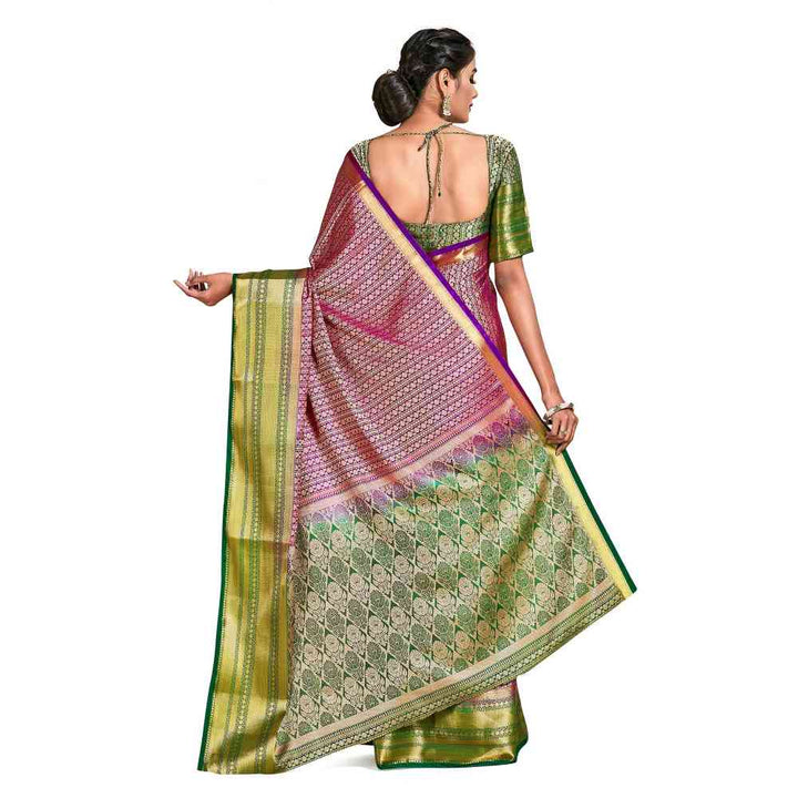 Mimosa Purple Kanjivaram Style Art Silk Saree  With Unstitched Blouse