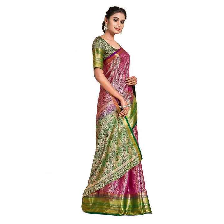 Mimosa Purple Kanjivaram Style Art Silk Saree  With Unstitched Blouse