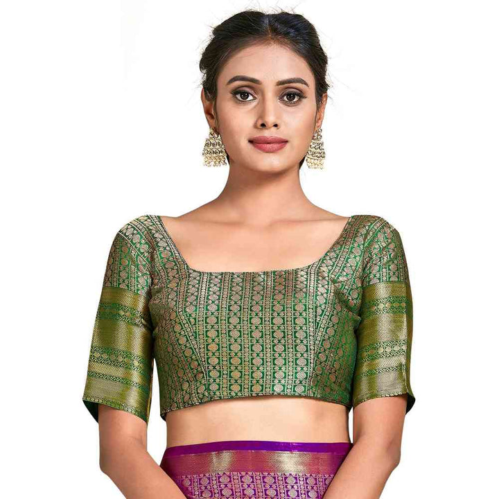 Mimosa Purple Kanjivaram Style Art Silk Saree  With Unstitched Blouse