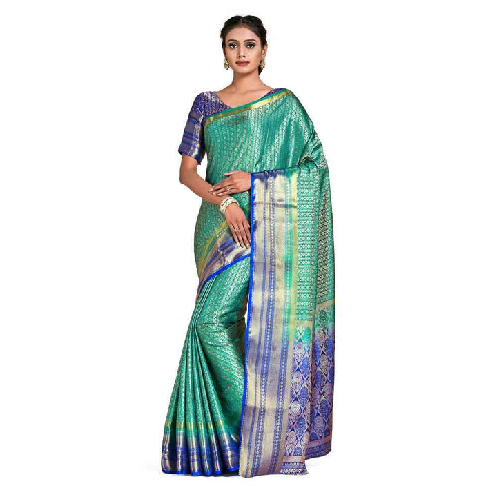 Mimosa Green Kanjivaram Style Art Silk Saree  With Unstitched Blouse