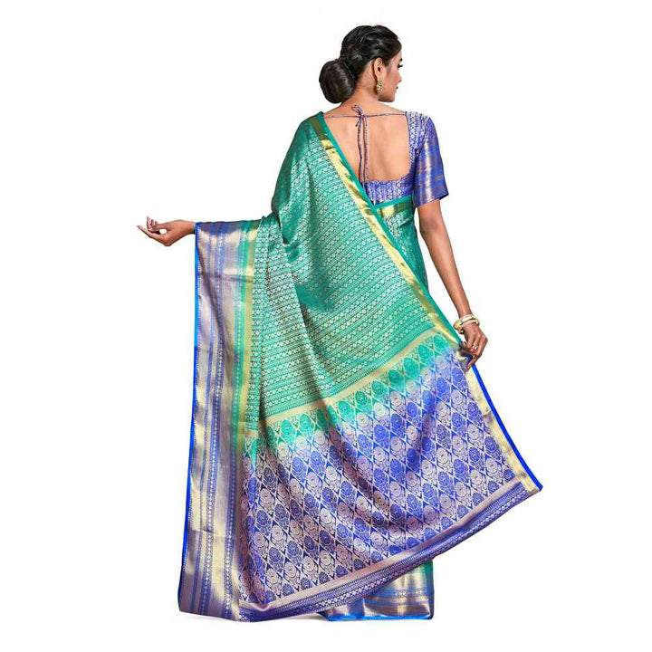 Mimosa Green Kanjivaram Style Art Silk Saree  With Unstitched Blouse