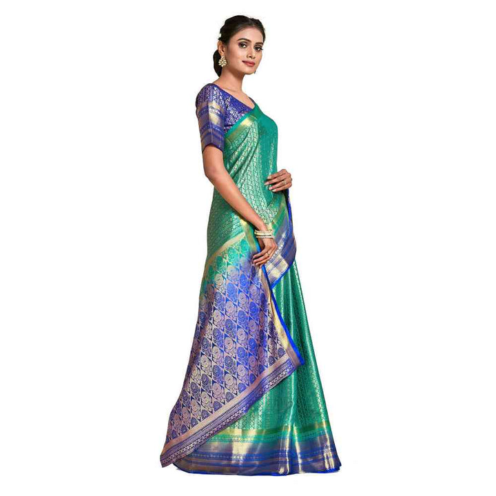 Mimosa Green Kanjivaram Style Art Silk Saree  With Unstitched Blouse