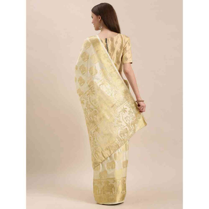 Mimosa Off White Color Art Silk Kasavu Saree With Unstitched Blouse