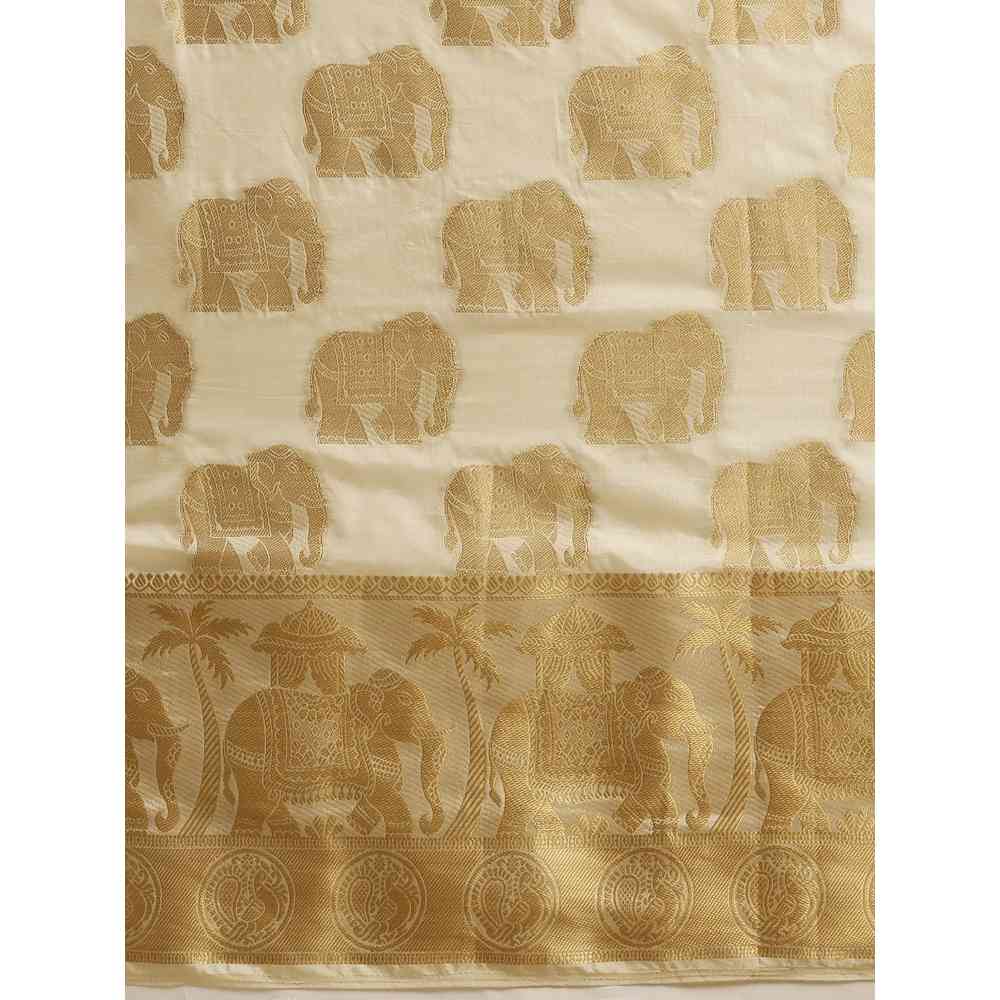 Mimosa Off White Color Art Silk Kasavu Saree With Unstitched Blouse