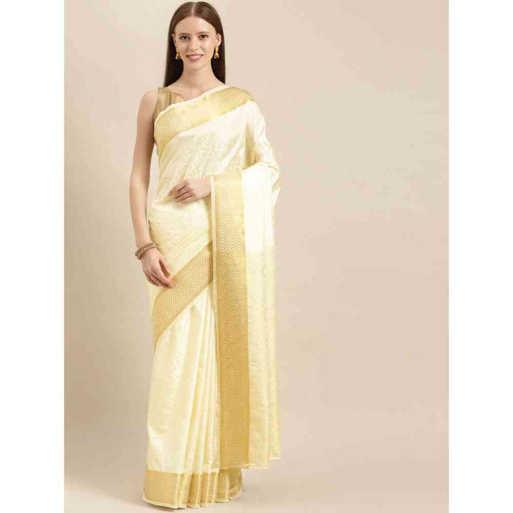 Mimosa Off White Color Art Silk Kasavu Saree With Unstitched Blouse