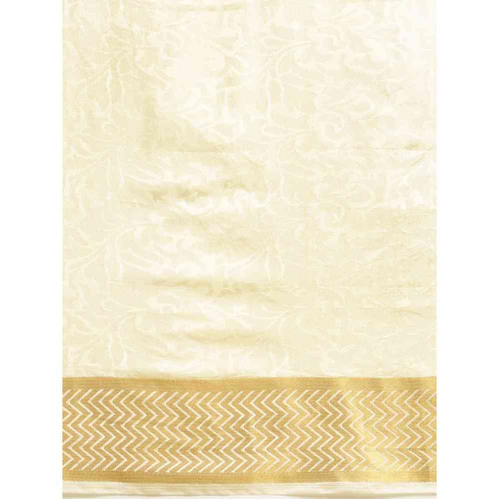 Mimosa Off White Color Art Silk Kasavu Saree With Unstitched Blouse