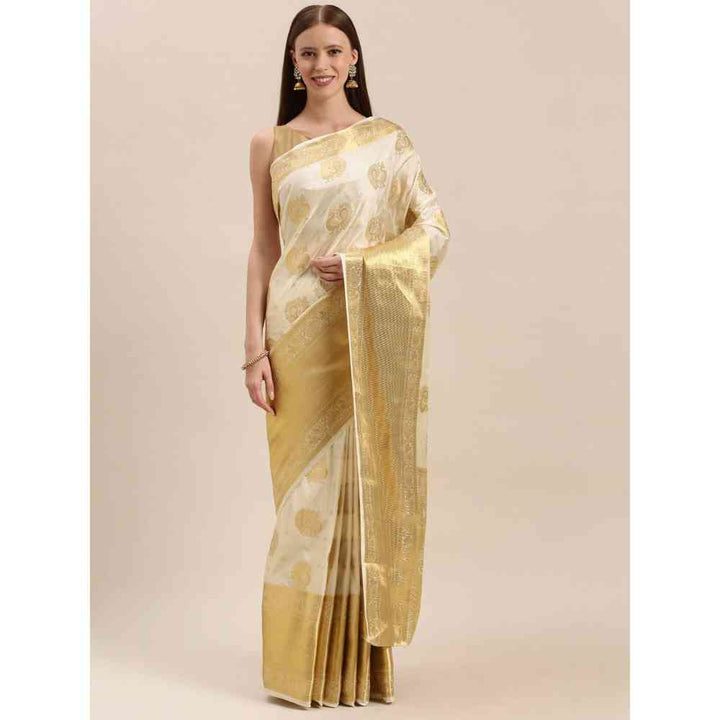 Mimosa Off White Color Art Silk Kasavu Saree With Unstitched Blouse