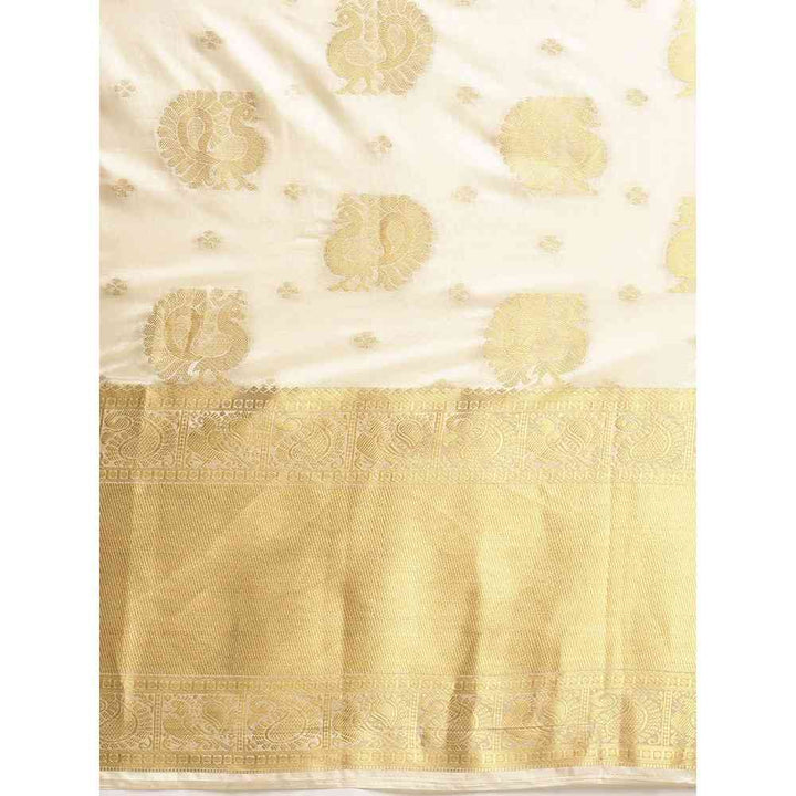 Mimosa Off White Color Art Silk Kasavu Saree With Unstitched Blouse