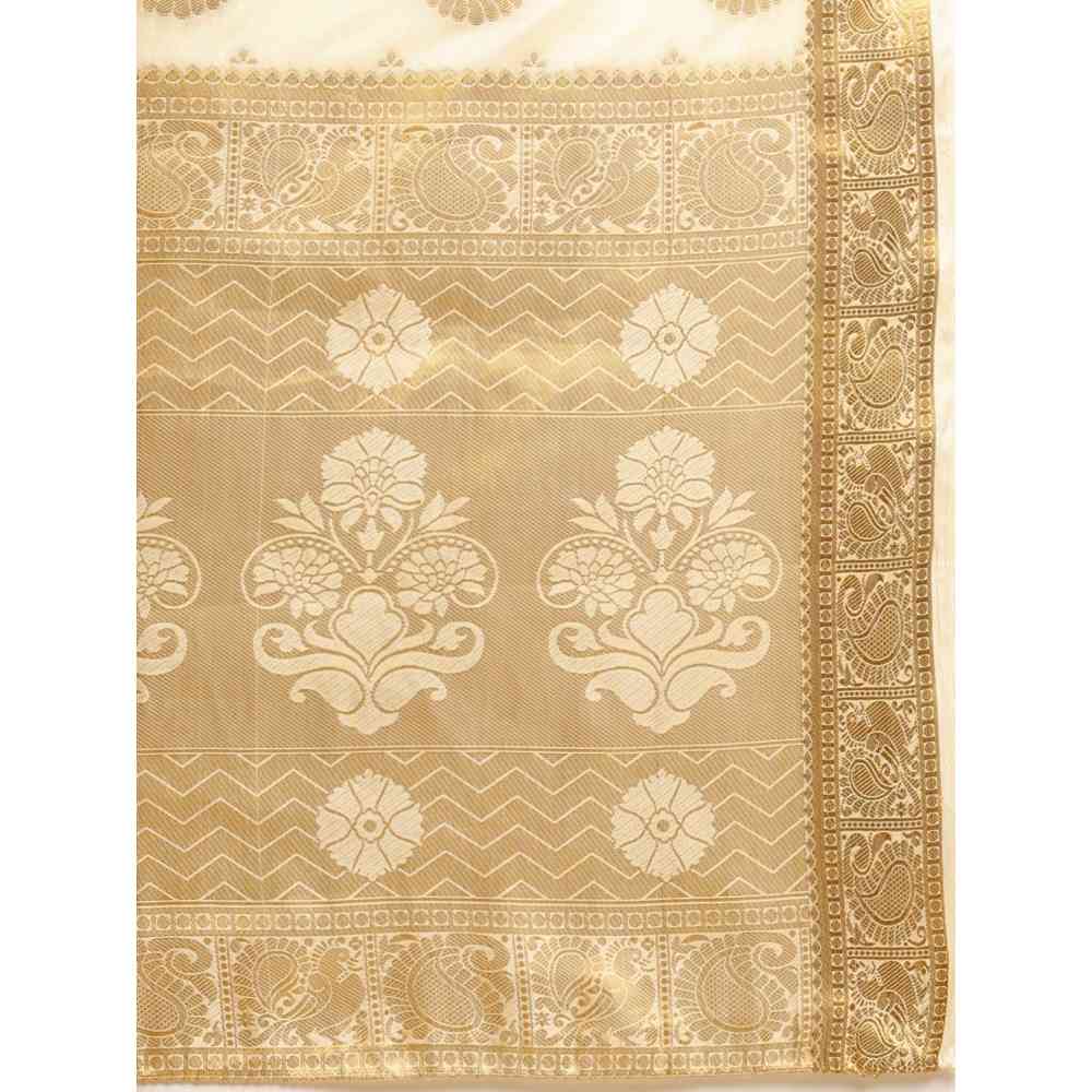 Mimosa Off White Color Art Silk Kasavu Saree With Unstitched Blouse