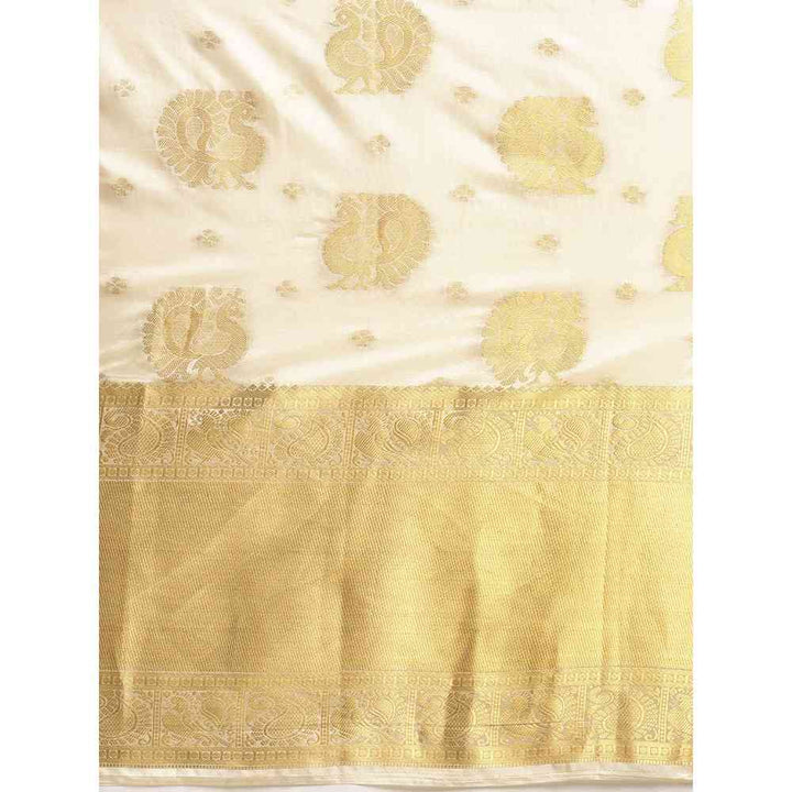 Mimosa Off White Color Art Silk Kasavu Saree With Unstitched Blouse