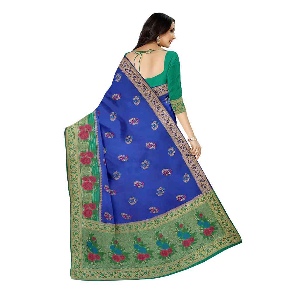 Mimosa Blue Patola Style Art Silk Saree With Unstitched Blouse