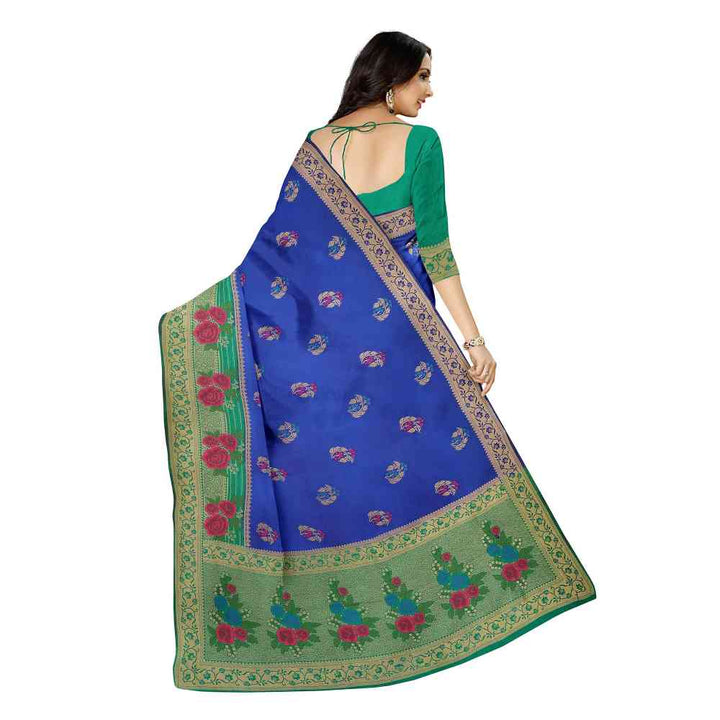 Mimosa Blue Patola Style Art Silk Saree With Unstitched Blouse