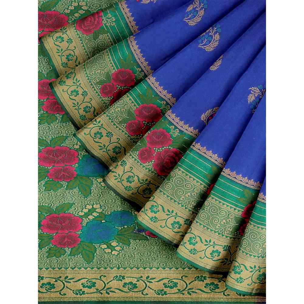 Mimosa Blue Patola Style Art Silk Saree With Unstitched Blouse