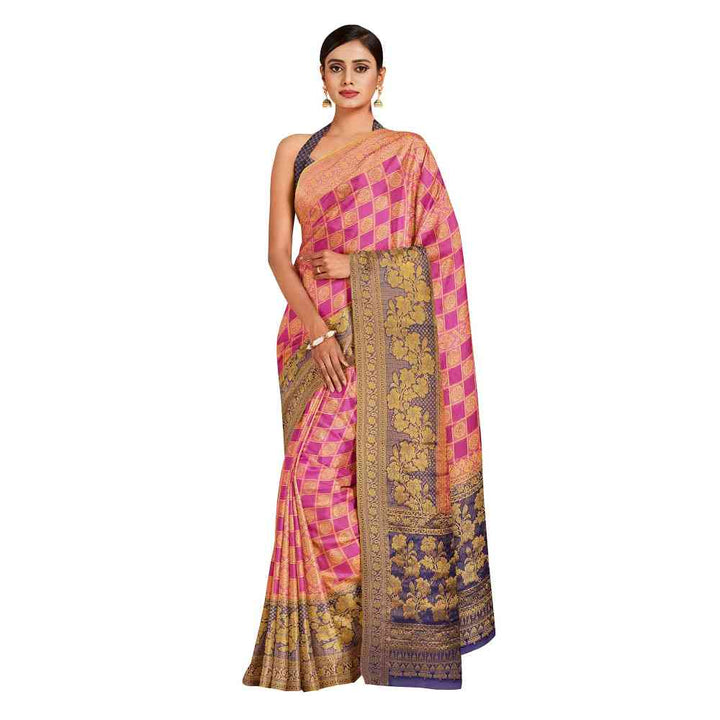 Mimosa Pink Banarasi Style Chiffon Saree With Unstitched Blouse