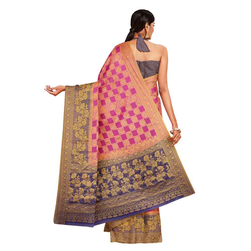 Mimosa Pink Banarasi Style Chiffon Saree With Unstitched Blouse