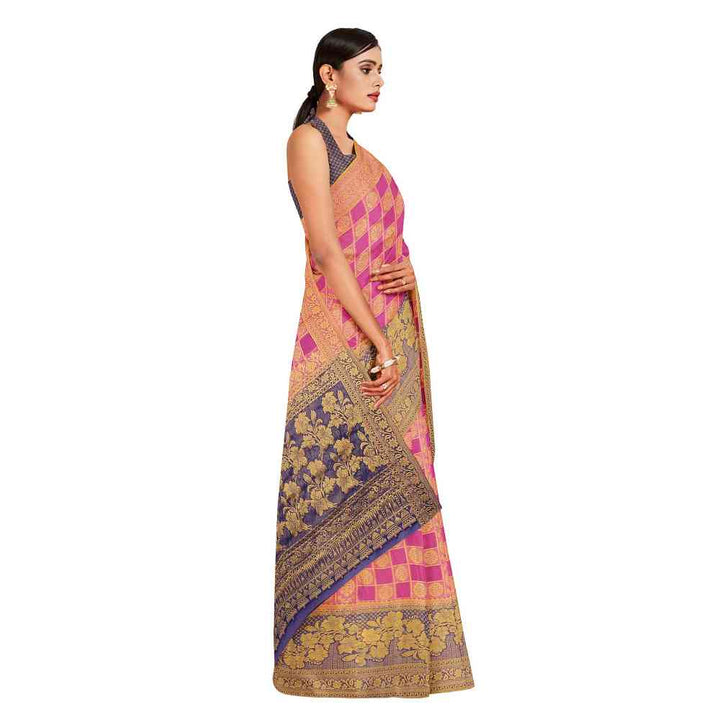 Mimosa Pink Banarasi Style Chiffon Saree With Unstitched Blouse