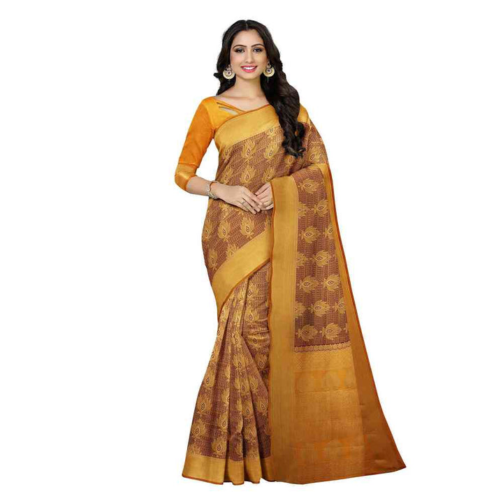 Mimosa Brown Kanjivaram Style Art Silk Saree With Unstitched Blouse