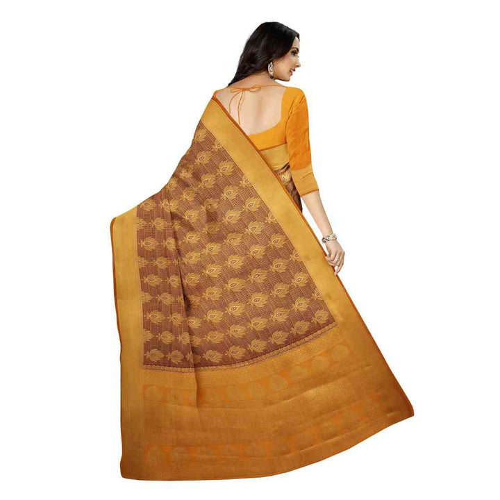 Mimosa Brown Kanjivaram Style Art Silk Saree With Unstitched Blouse