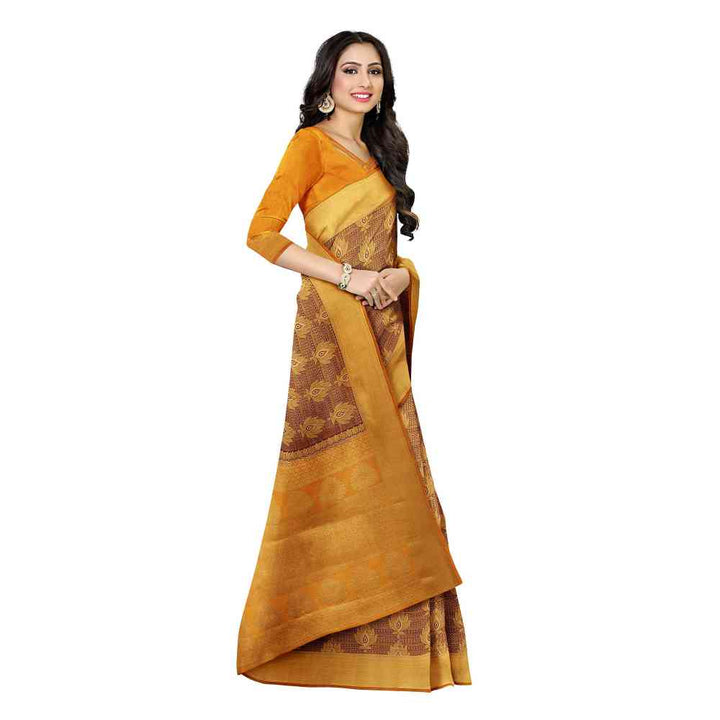 Mimosa Brown Kanjivaram Style Art Silk Saree With Unstitched Blouse