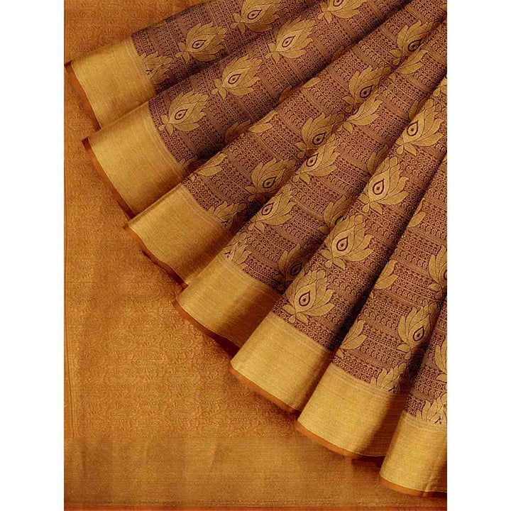 Mimosa Brown Kanjivaram Style Art Silk Saree With Unstitched Blouse