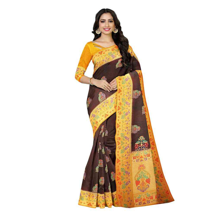 Mimosa Brown Kanjivaram Style Art Silk Saree With Unstitched Blouse