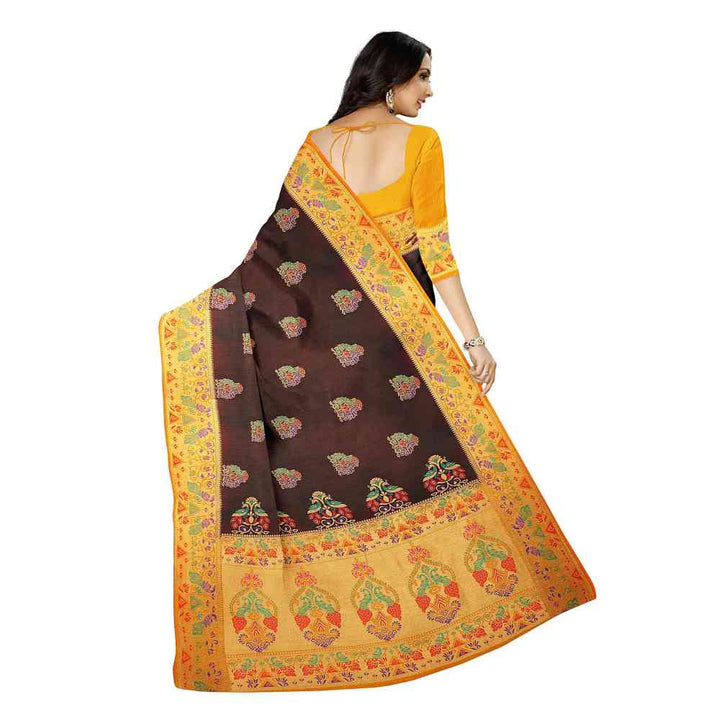 Mimosa Brown Kanjivaram Style Art Silk Saree With Unstitched Blouse